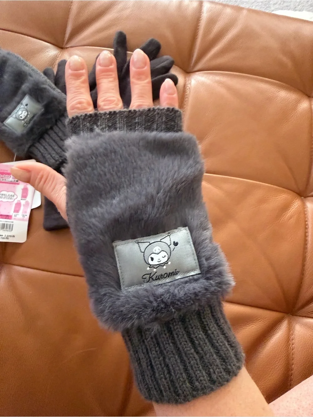 Original Sanrio Kuromi Convertible Fingerless Gloves - Size: L Kids / S Adults